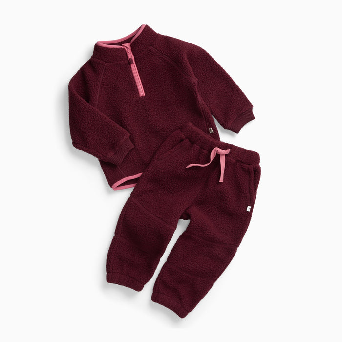 KIDLY by MORI Fleece Sweater & Jogger Outfit - Berry