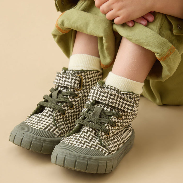 KIDLY by MORI High Top Sneakers - Khaki Houndstooth