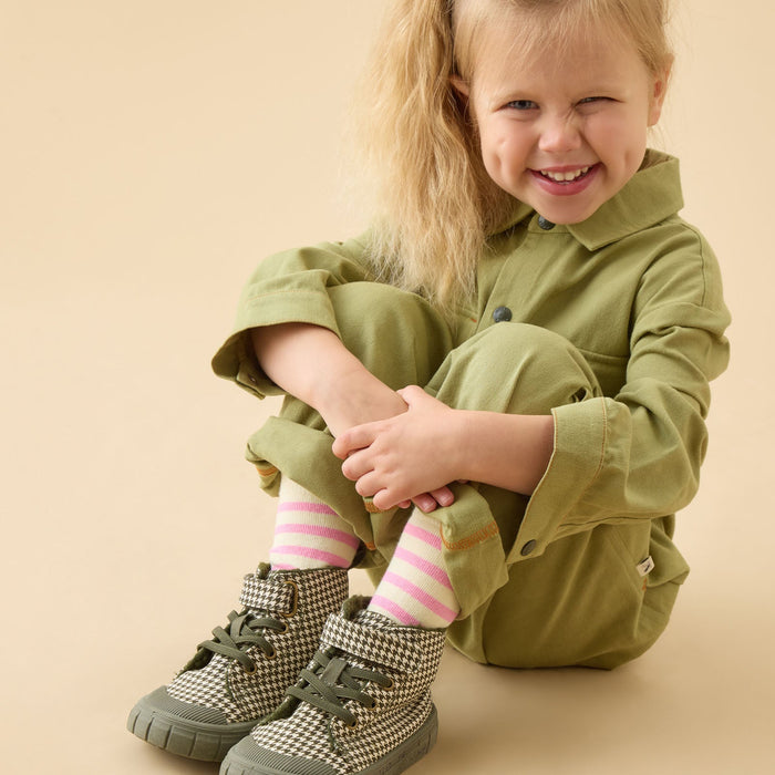 KIDLY by MORI High Top Sneakers - Khaki Houndstooth