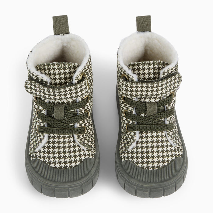 KIDLY by MORI High Top Sneakers - Khaki Houndstooth