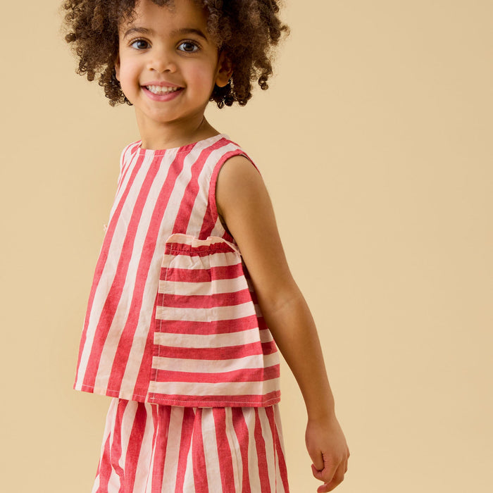 KIDLY by MORI Red Striped Cotton Top