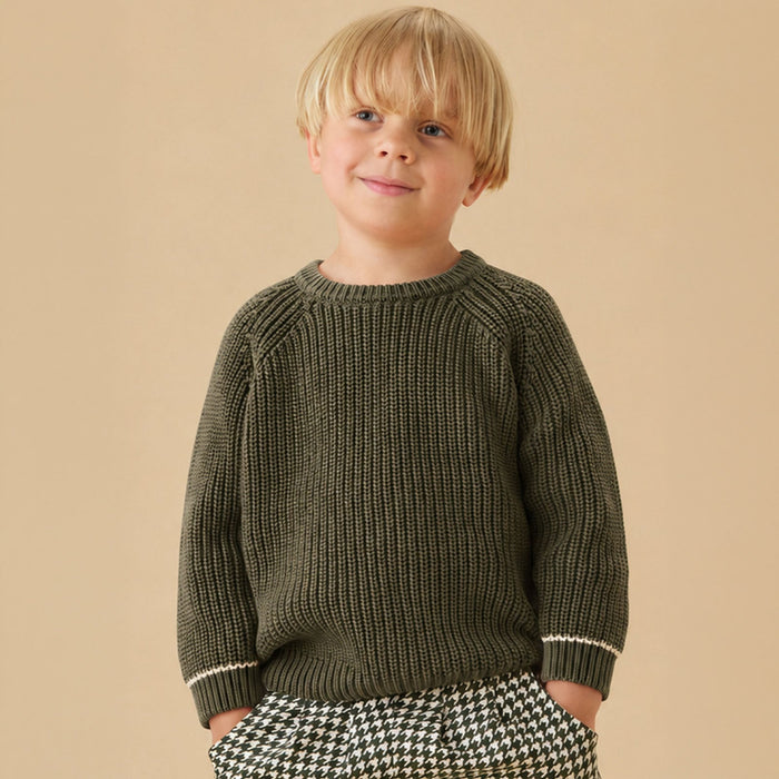 KIDLY by MORI Relaxed Knitted Sweater - Khaki