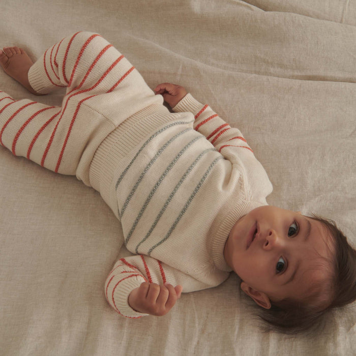 Knitted Striped Oat Sweater & Joggers Outfit