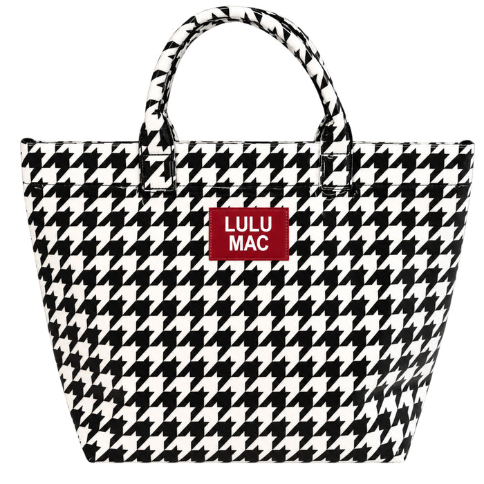 LM-BG-1003 TOTE BAG HOUNDSTOOTH W/ CRIMSON PATCH