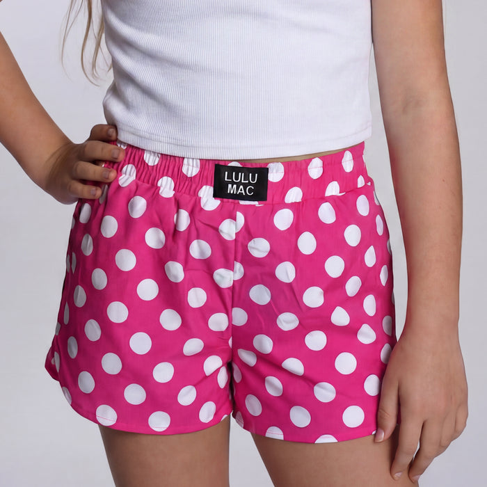 LM-KSH-1008-Hot Pink Polka Dot KIDS SHORTS
