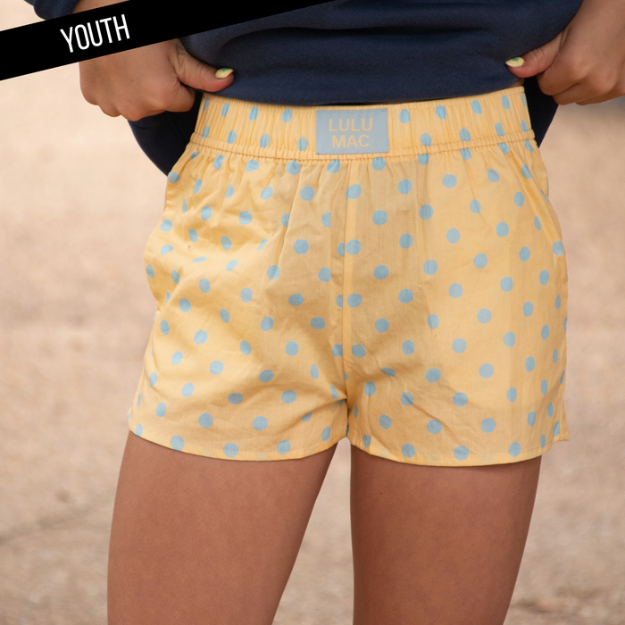LM-KSH-1009-Butter/Light Blue Small Polka Dot KIDS SHORTS