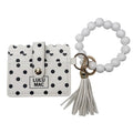 LM-PD-7311 Beaded Wristlet ID Wallet White/Black Dot