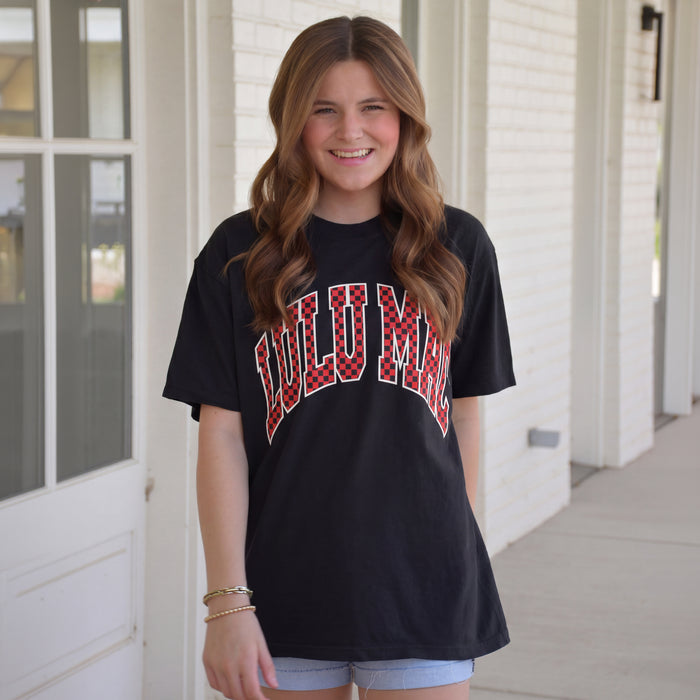 LM-TS-1006 Team Red/Black Checkered Adult Black Comfort Colors Tee