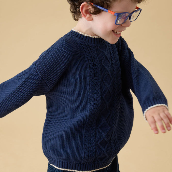 Navy Cable Knitted Sweater