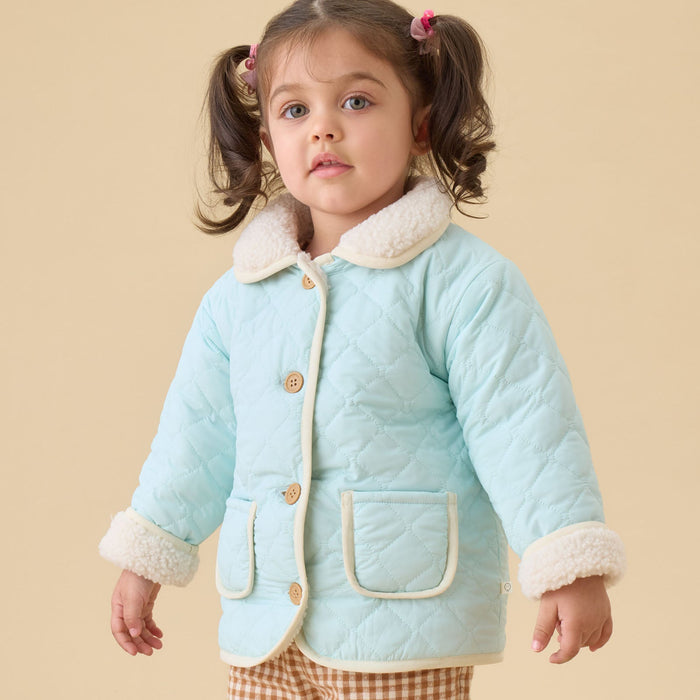 Reversible Recycled Borg Jacket - Blue & Ecru