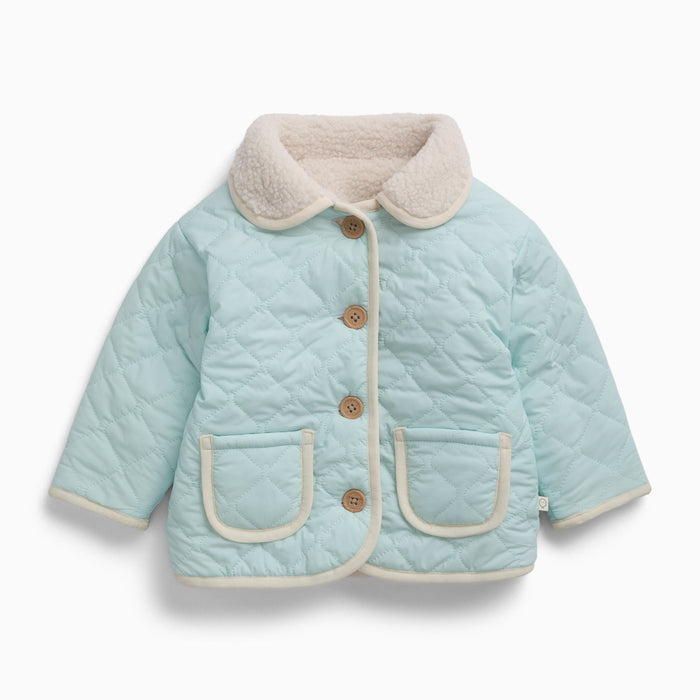 Reversible Recycled Borg Jacket - Blue & Ecru