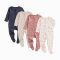 Ribbed Clever Zip Baby Pajamas 4 Pack - Hearts & Blush