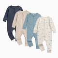 Ribbed Clever Zip Romper 4 Pack - Space & Blue