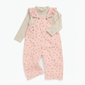 Ribbed Long Sleeve Bodysuit & Floral Frilled Soft Corduroy Overalls Outfit