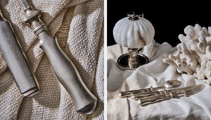 RW GUILD Bean Flatware Collection in Patinated Silver