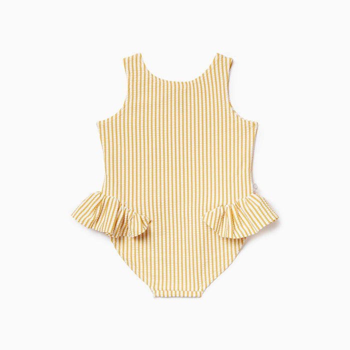 Seersucker Mustard Stripe Frill Swimsuit