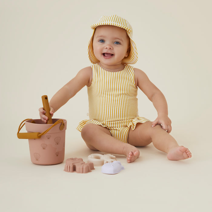 Seersucker Mustard Stripe Sun Safe Swim Hat