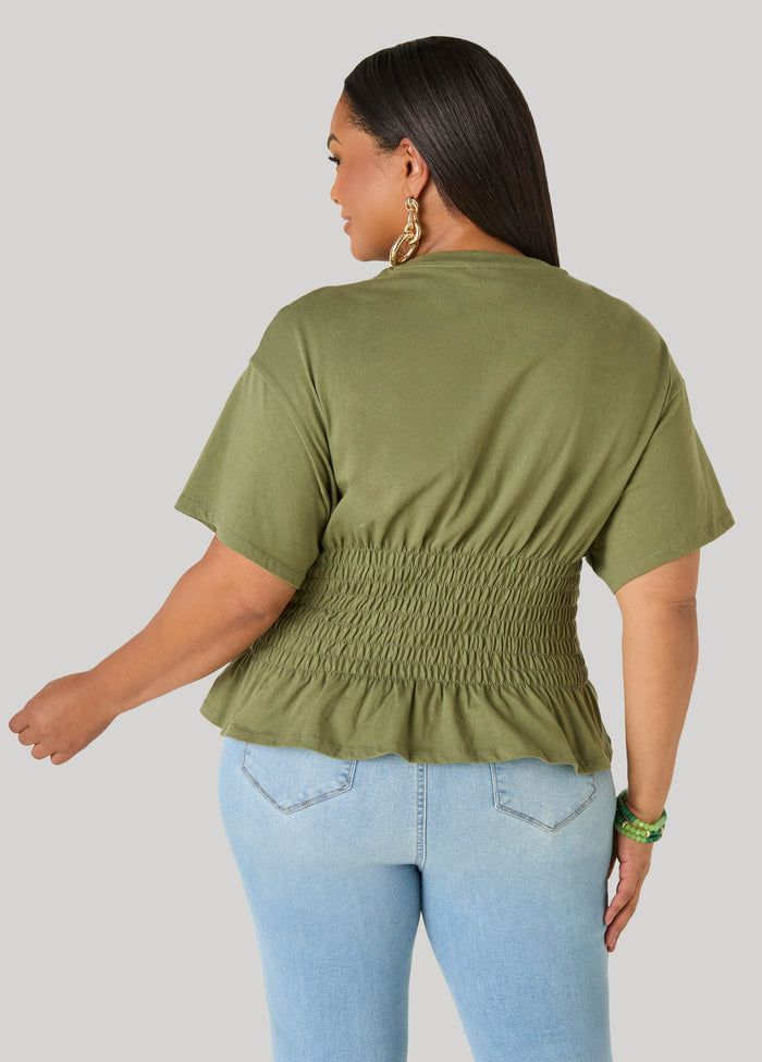 Shirred Waist Cotton Jersey Tee