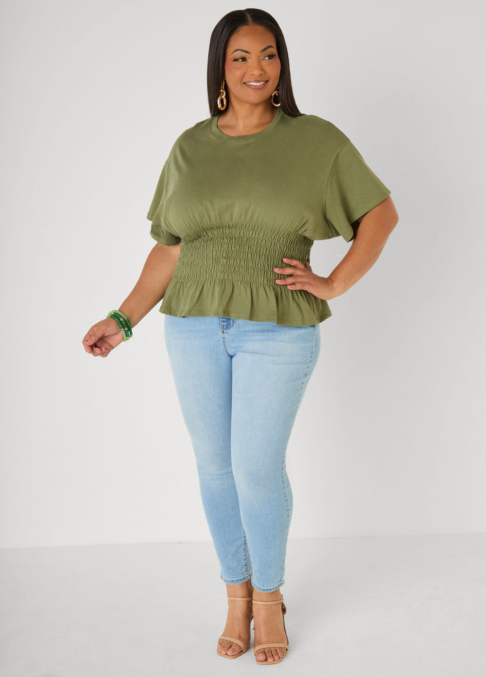 Shirred Waist Cotton Jersey Tee