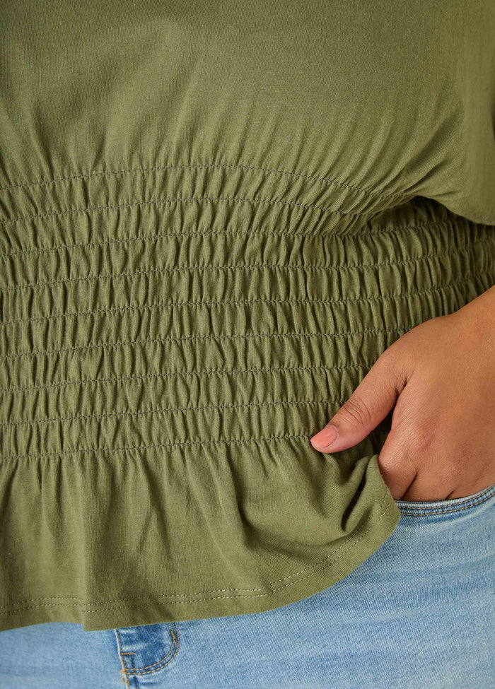 Shirred Waist Cotton Jersey Tee