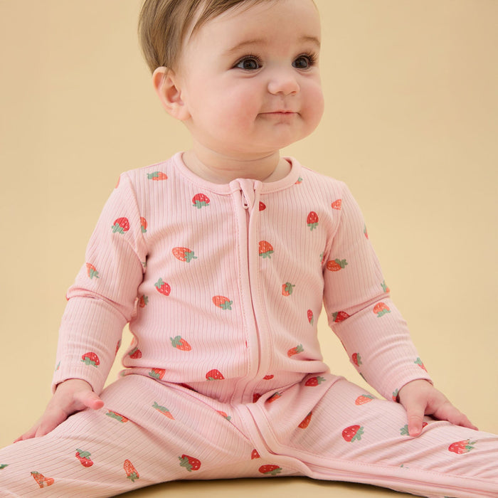 Strawberry Fields Ribbed Clever Zip Baby Pajamas