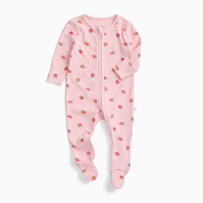 Strawberry Fields Ribbed Clever Zip Baby Pajamas