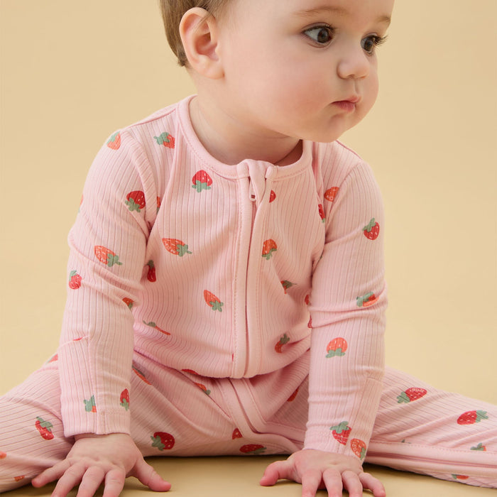 Strawberry Fields Ribbed Clever Zip Baby Pajamas