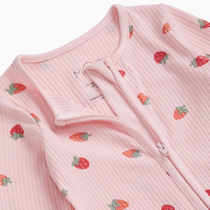 Strawberry Fields Ribbed Clever Zip Baby Pajamas