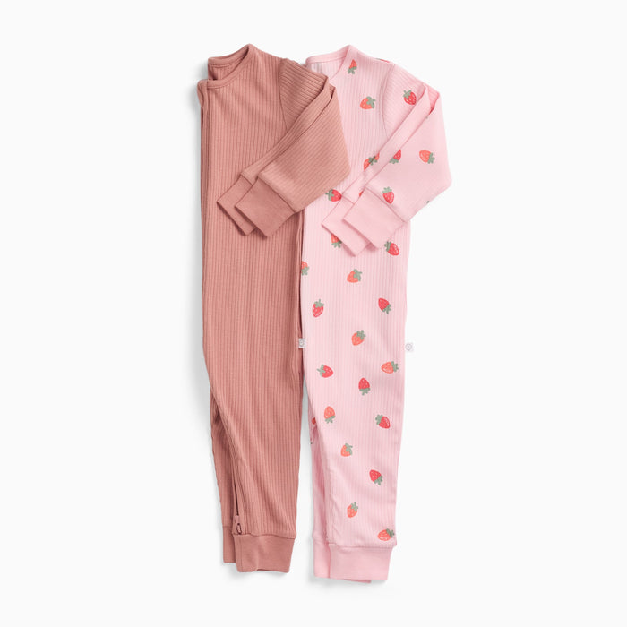 Strawberry Fields & Ribbed Clever Zip Snug Fit Pajamas 2 Pack