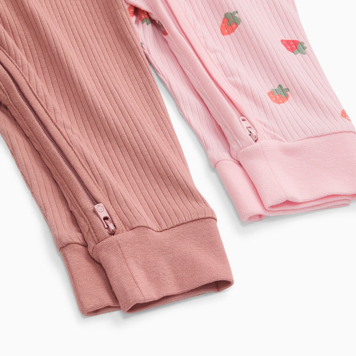 Strawberry Fields & Ribbed Clever Zip Snug Fit Pajamas 2 Pack