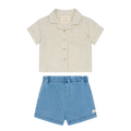 Striped Muslin Short Sleeve Shirt & Denim Shorts Set