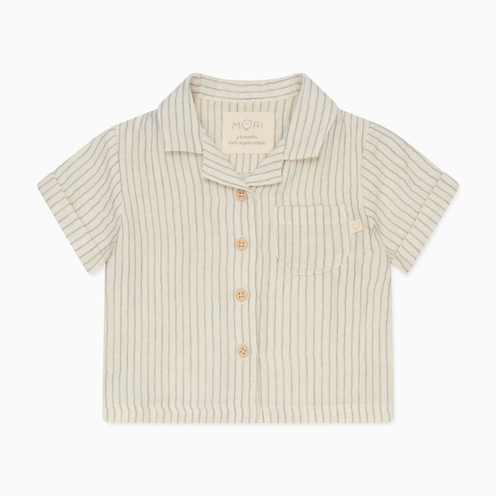 Striped Muslin Short Sleeve Shirt & Denim Shorts Set