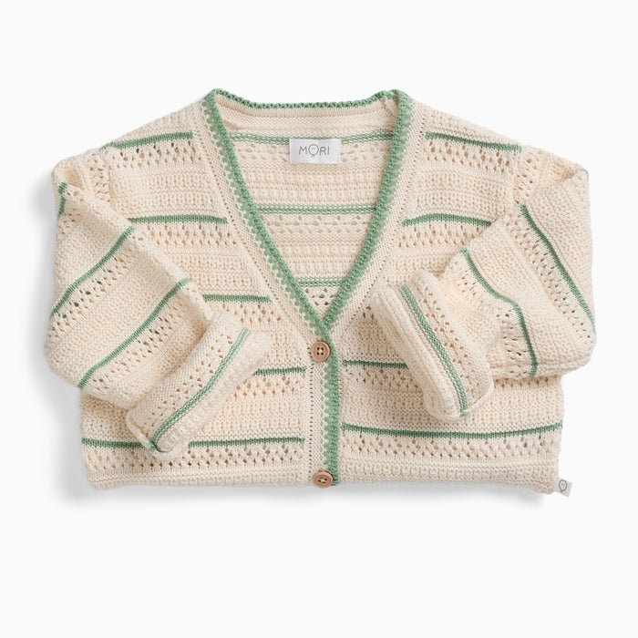 Striped Pointelle Knitted Cardigan
