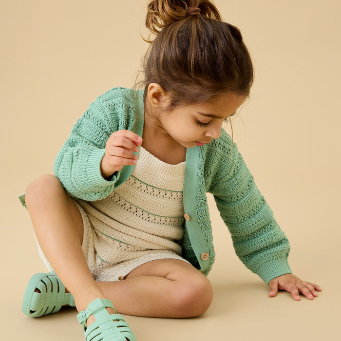 Striped Pointelle Knitted Summer Overalls
