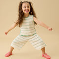 Striped Pointelle Knitted Top & Pants Outfit
