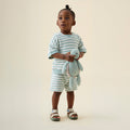 Striped Terry Towelling Oversized Hoodie & Shorts Outfit