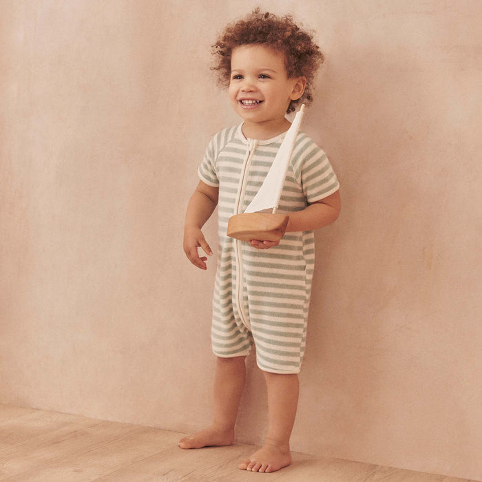 Striped Terry Towelling Zip-Up Romper