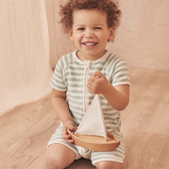 Striped Terry Towelling Zip-Up Romper