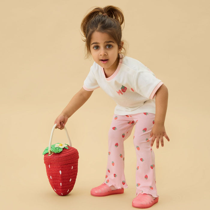Sweet Strawberry  Oversized Tee & Ribbed Flared Pants Outfit