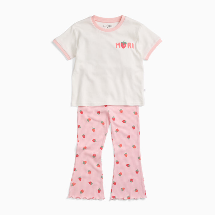 Sweet Strawberry  Oversized Tee & Ribbed Flared Pants Outfit