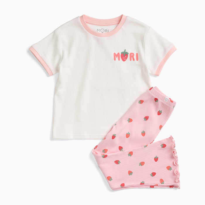 Sweet Strawberry  Oversized Tee & Ribbed Flared Pants Outfit