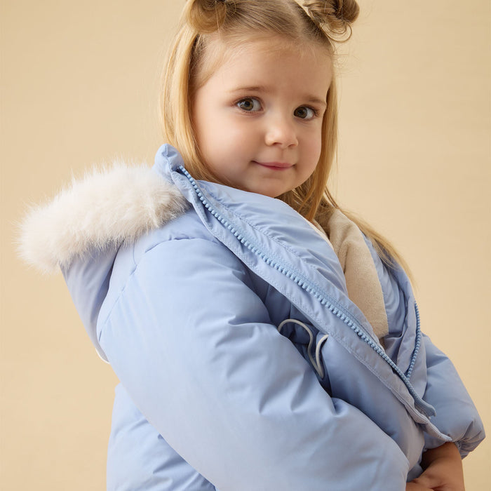Water Repellent Padded Coat & Detachable Hood - Blue