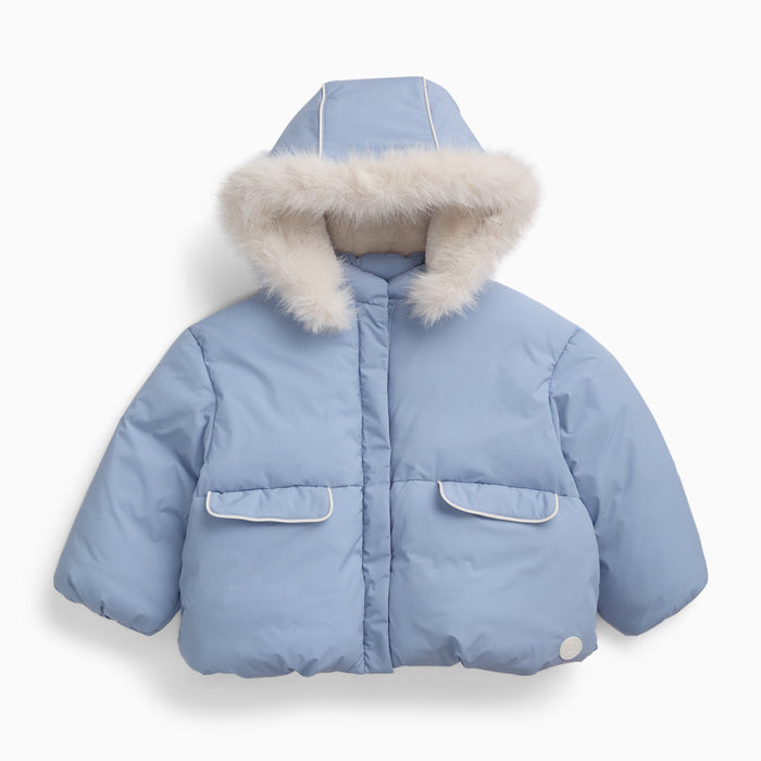 Water Repellent Padded Coat & Detachable Hood - Blue