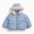 Water Repellent Padded Coat & Detachable Hood - Blue