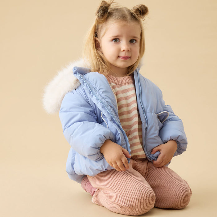 Water Repellent Padded Coat & Detachable Hood - Blue
