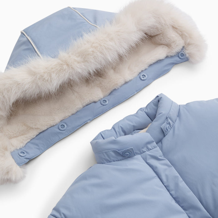 Water Repellent Padded Coat & Detachable Hood - Blue