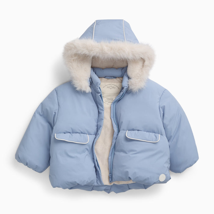 Water Repellent Padded Coat & Detachable Hood - Blue