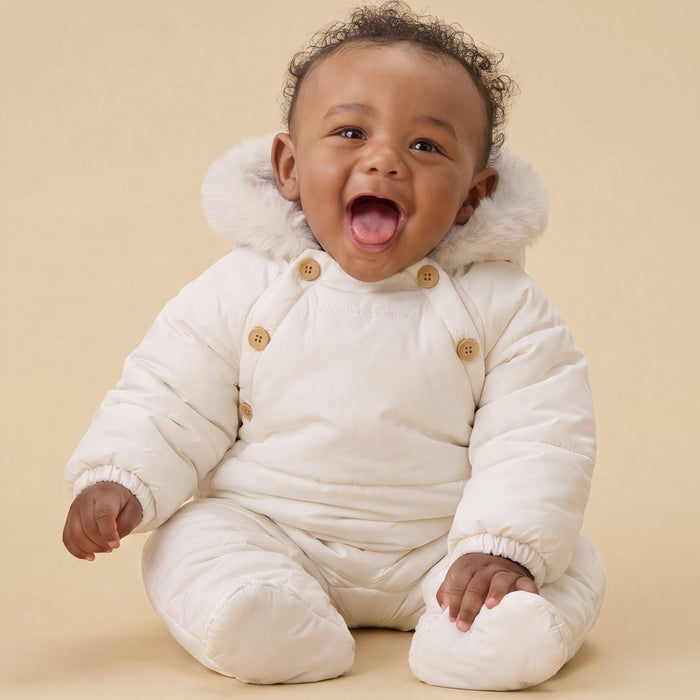 Water Repellent  Padded Snowsuit - Ecru