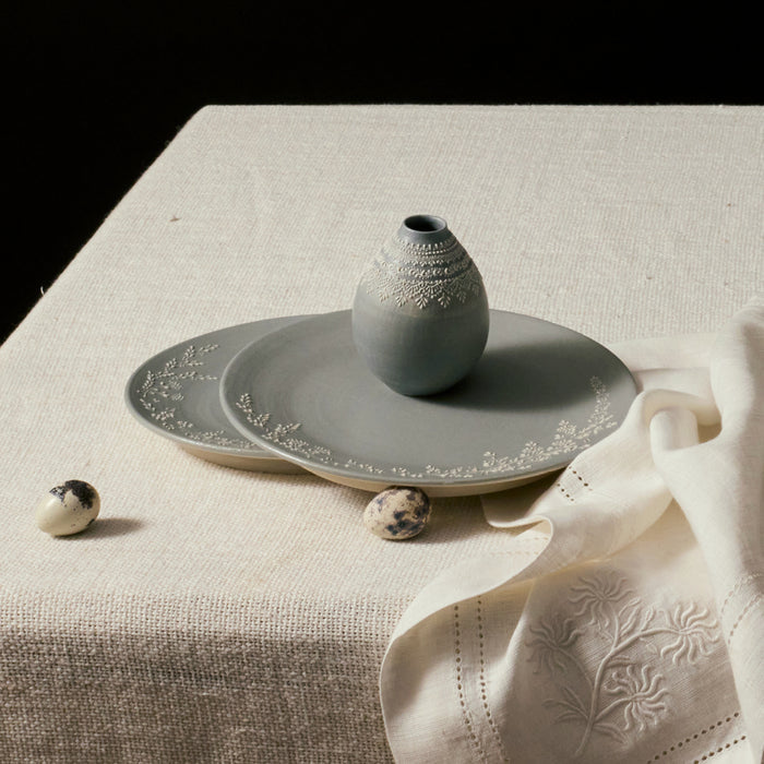Yukiko Wada Dessert Plate in Blue Gray & Gold
