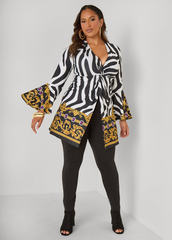 Zebra Print Front Split Tunic
